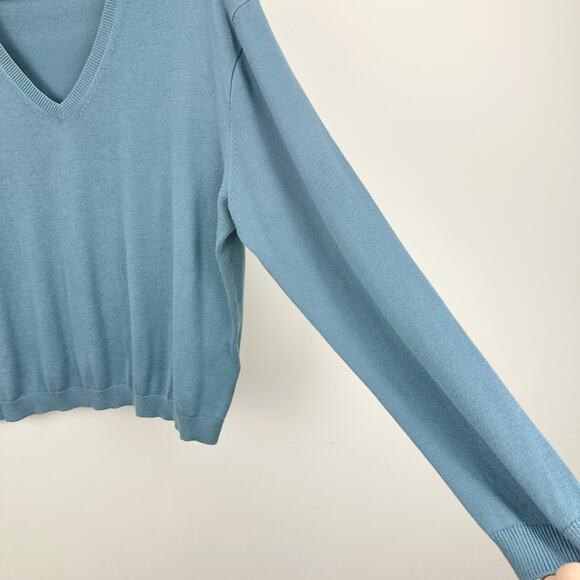 J.Crew V Neck Sweater Pullover Cotton Blend Relaxed Long Sleeve Seaside Blue L - Picture 10 of 10